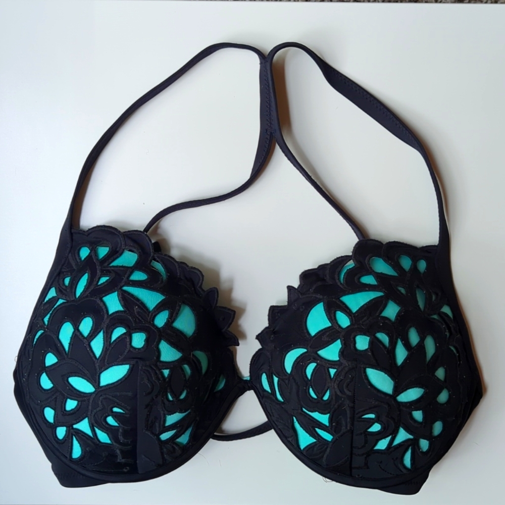 Black and turquoise bikini bra top 38D